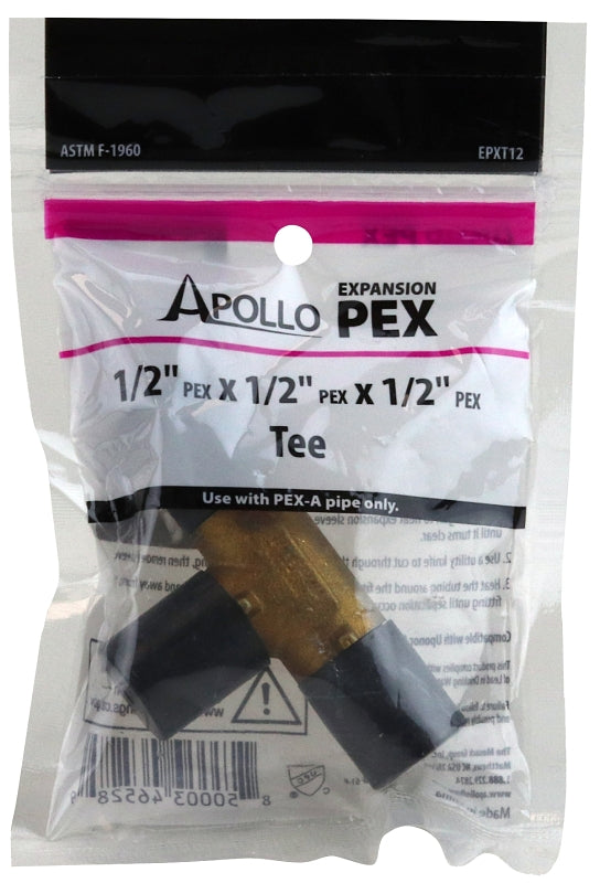 APOLLO Apollo EPXT12 Pipe Tee, 1/2 in, Barb, Brass, 200 psi Pressure LAWN & GARDEN APOLLO   