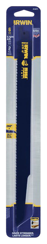 IRWIN Irwin 2018875 Reciprocating Saw Blade, 0.865 in W, 12 in L, 6 TPI, HSS Cutting Edge