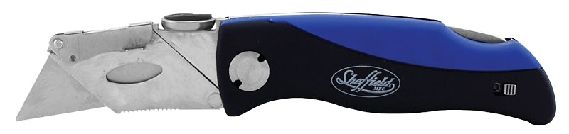 SHEFFIELD Sheffield 12119 Utility Knife, 2-1/2 in L Blade, Stainless Steel Blade, Curved Handle, Blue/Green/Red/Yellow Handle ELECTRICAL SHEFFIELD