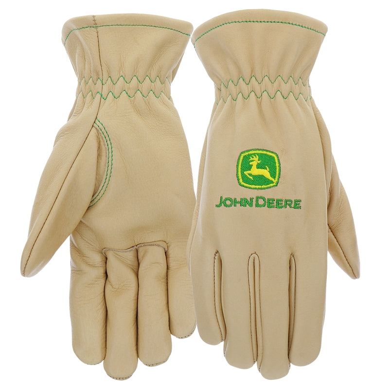 JOHN DEERE John Deere JD84014-WML Work Gloves, Women's, M/L, 3-7/8 in L, Slip-On Cuff, Cow Grain Leather, Beige