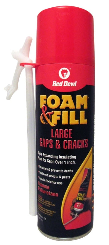 RED DEVIL Red Devil Foam & Fill 0908 Polyurethane Sealant, Champagne, 24 hr Functional Cure, 65 to 100 deg F, 8 fl-oz Aerosol Can PAINT RED DEVIL