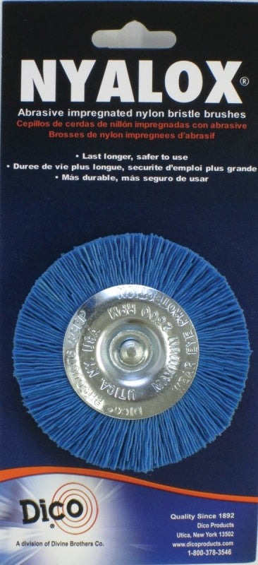 DICO PRODUCTS Dico 541-783-3 Mounted Wheel Brush, 3 in Dia, Nylon Bristle, 1/4 in Arbor/Shank AUTOMOTIVE DICO PRODUCTS