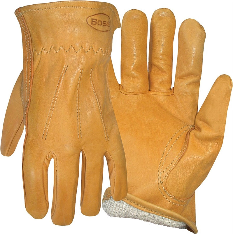 BOSS MFG Boss 6133L Gloves, L, Keystone Thumb, Open, Shirred Elastic Back Cuff, Cowhide Leather, Gold CLOTHING, FOOTWEAR & SAFETY GEAR BOSS MFG   