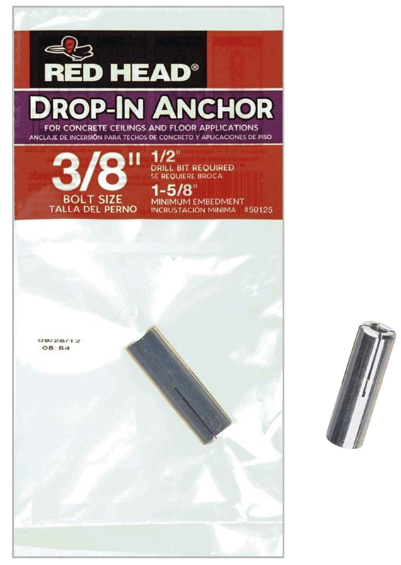 RED HEAD Red Head 50125 Drop-In Anchor, 3/8 in Screw, Steel, Zinc HARDWARE & FARM SUPPLIES RED HEAD