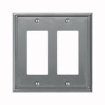 AMERELLE AmerTac Metro Line 77RRBN Wallplate, 4-3/4 in L, 4-3/4 in W, 2 -Gang, Metal, Brushed Nickel ELECTRICAL AMERELLE