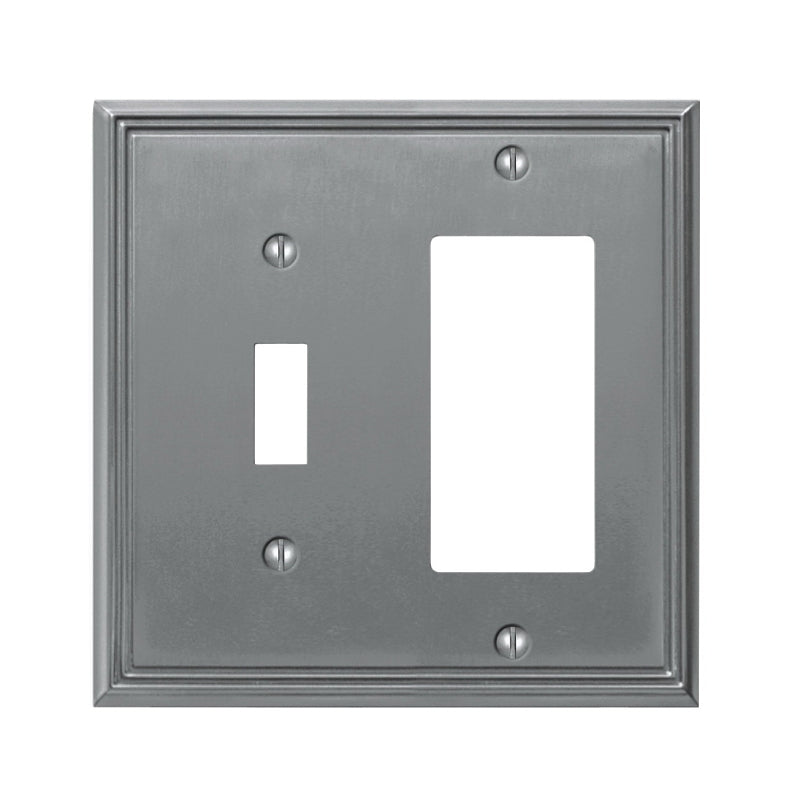 AMERELLE AmerTac Metro Line 77TRBN Wallplate, 4-3/4 in L, 4-3/4 in W, 2 -Gang, Metal, Brushed Nickel ELECTRICAL AMERELLE