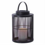 RIMPORTS LLC Solar Rattan Basket Lantern, Metal/Resin, LED Candle, 10 In. OUTDOOR LIVING & POWER EQUIPMENT RIMPORTS LLC