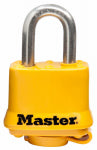 MASTER LOCK CO Keyed Weatherproof Laminated Padlock, Yellow, 1.5-In. HARDWARE & FARM SUPPLIES MASTER LOCK CO