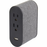 GLOBE ELECTRIC Wall Tap Surge Protector, 4 Outlets, 2 USB, Gray Fabric Cover ELECTRICAL GLOBE ELECTRIC   