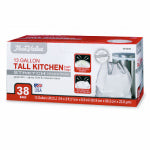 BERRY GLOBAL Tall Kitchen Drawstring Trash Bags, White, 13 Gallons, 38-Ct.