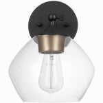 GLOBE ELECTRIC Harrow Wall Sconce, Gold Accent Socket, Clear Glass Shade, Matte Black ELECTRICAL GLOBE ELECTRIC