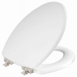 BEMIS MFG. CO. Benton Elongated Wood Toilet Seat, White Enamel, Never Loosens, Slow-Close Brushed Nickel Hinge PLUMBING, HEATING & VENTILATION BEMIS MFG. CO.